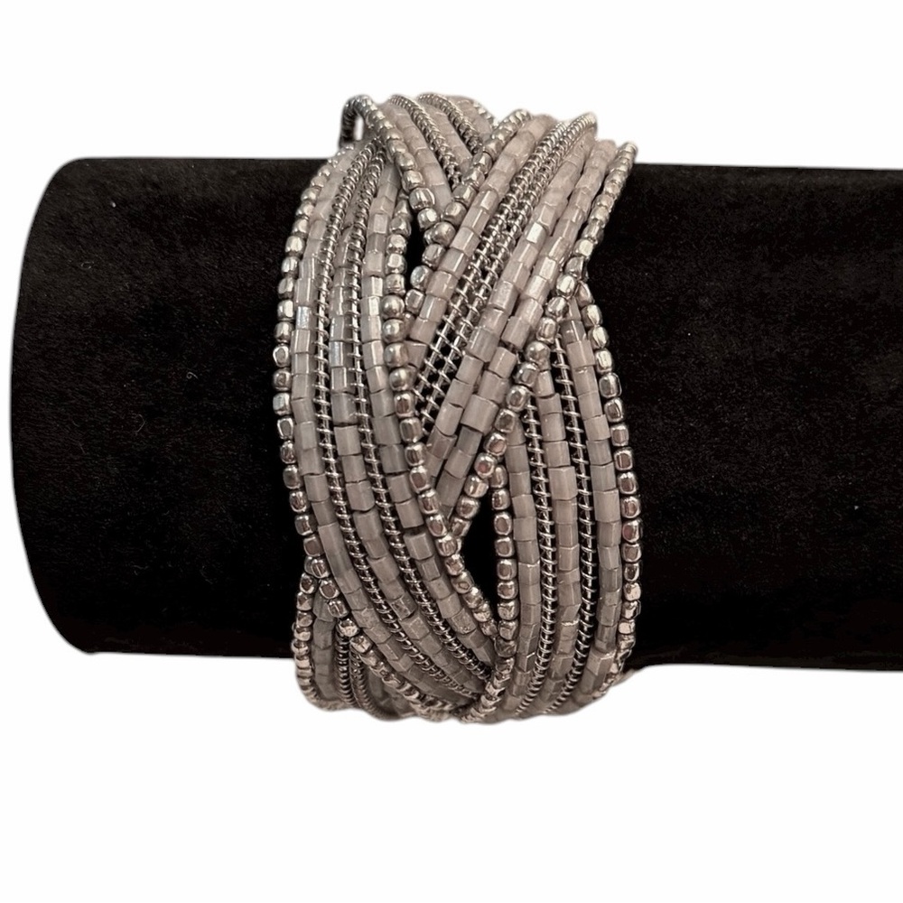 🛍️ 3 for $10 🛍️ Elegant Silver-Tone Braided Beaded Bracelet
